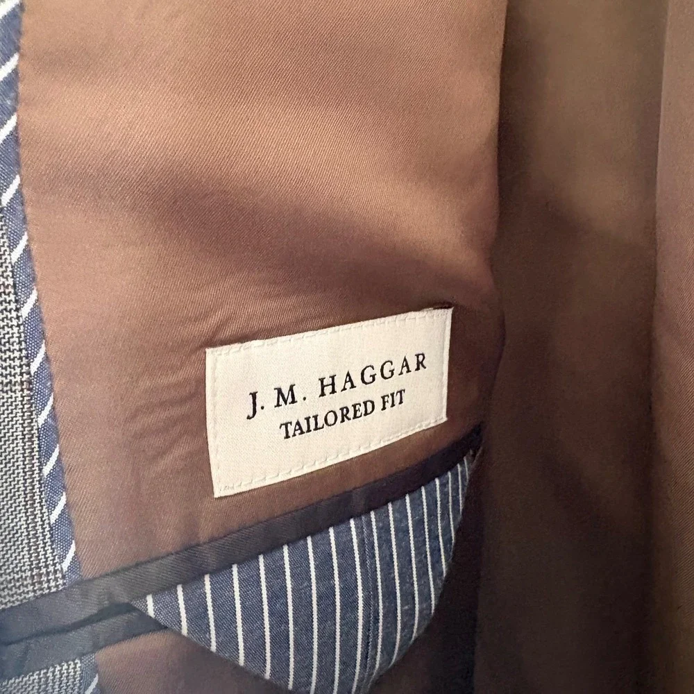 J.M. Haggar Men 48 Long Tailored Fit Premium Stretch Suit Jacket Grey Glen Plaid